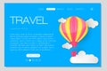Travel banner! Beautiful air balloons! Abstract paper art 3D vector illustration on blue background with map. Design for poster